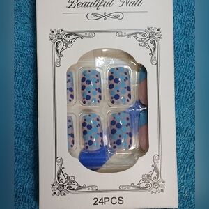 Blue polka dot press on nails 24 piece kit new